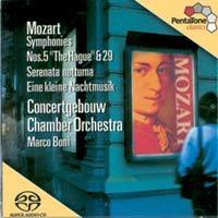 [중고] Marco Boni / Mozart : Symphony No.5 K.22 &#039;The Hague&#039;, No.29 K.201, Serenade No.6 K.239 &#039;Serenata Notturna&#039;, No.13 K.525 &#039;Eine kleine Nachtmusik&#039; (수입/SACD Hybrid/5186002)