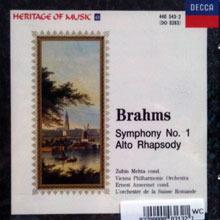 Zubin Mehta / Brahms : Symphony No. 1 Altorhapsody (heritage Of Music 43/미개봉/do0263)