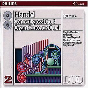 [중고] Raymond Leppard, Jaap Schroder / Handel : Concerti Grossi Op.3, Organ Concertos Op.4 (2CD/dp2755)